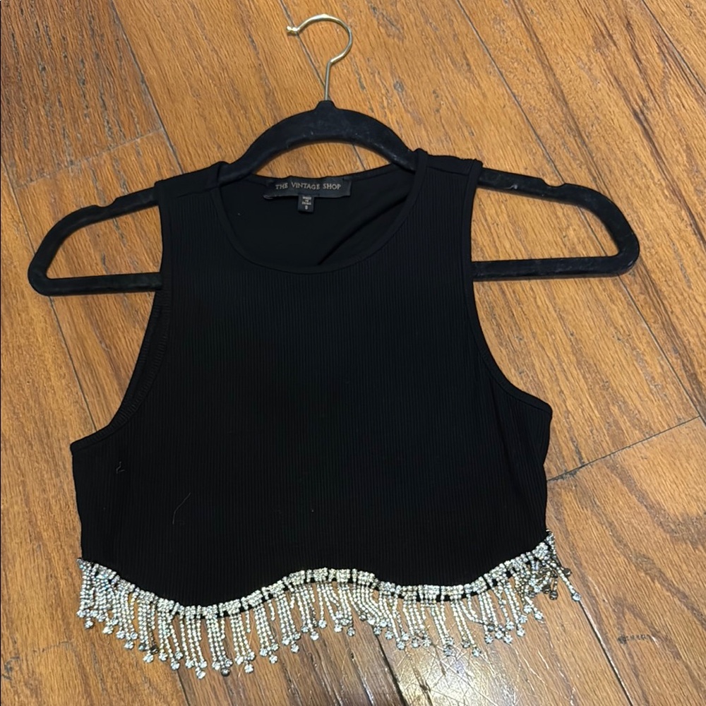Waverly Black Silver Embellished Sleeveless Crop Top
